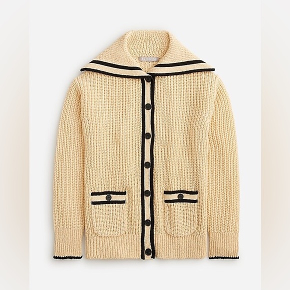 J. Crew Sweaters - J. Crew Cream Knit Sailor Collar Cardigan with Black Trim